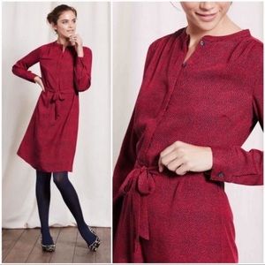 Boden Dress Red Paula Belted Navy Ditzy Dot Printed Shirt Dress, size 6R